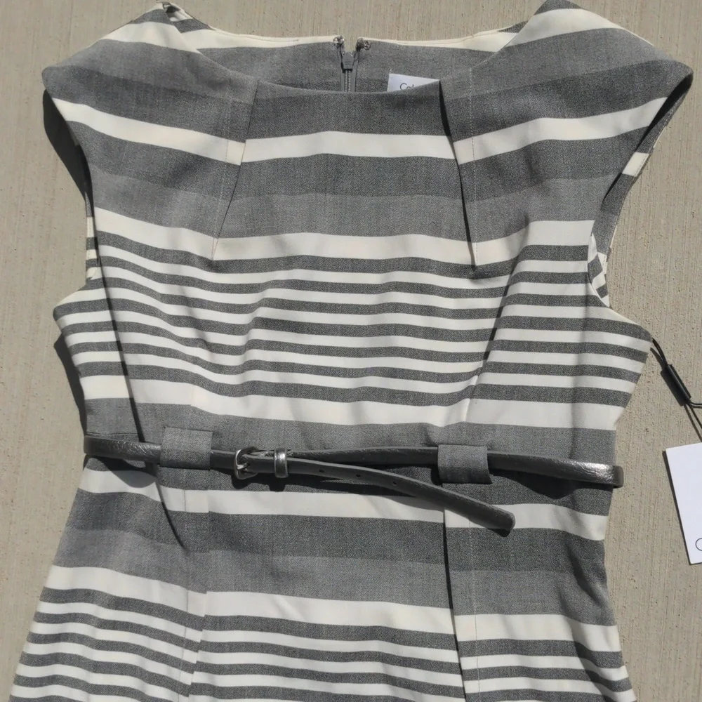 SOLD 💐Calvin Klein women's sheath dress grey white striped - Picture 2 of 8